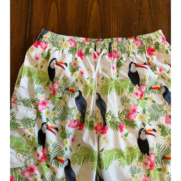 Milankerr Tropical Floral Toucan White Lined Swimming Trunks Size XL - Picture 3 of 8